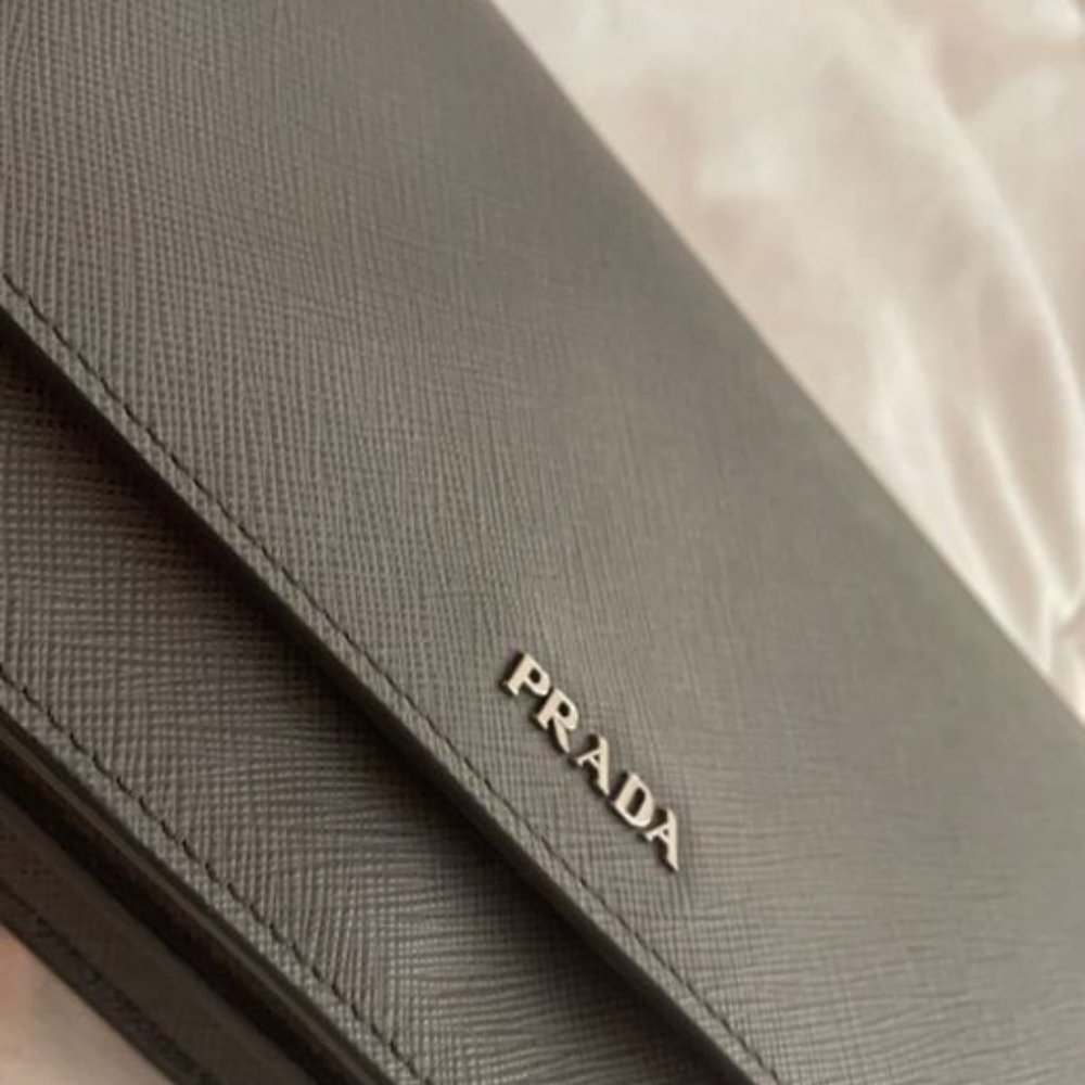 Prada Mini Strap Gray Saffiano Leather Cross Body Bag